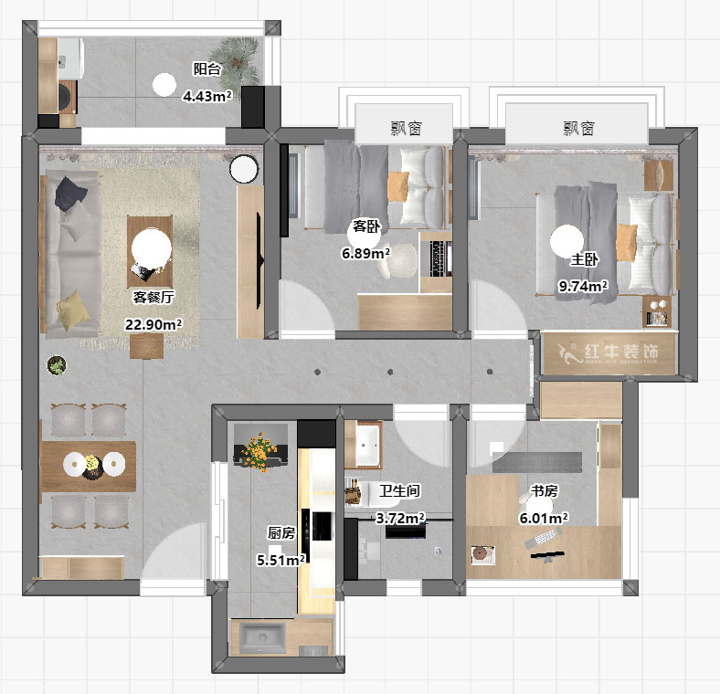 仇美蓉｜保利西江月5-2-3006-86㎡-简约风格｜2室2厅1卫｜新房装修｜半包｜半包6